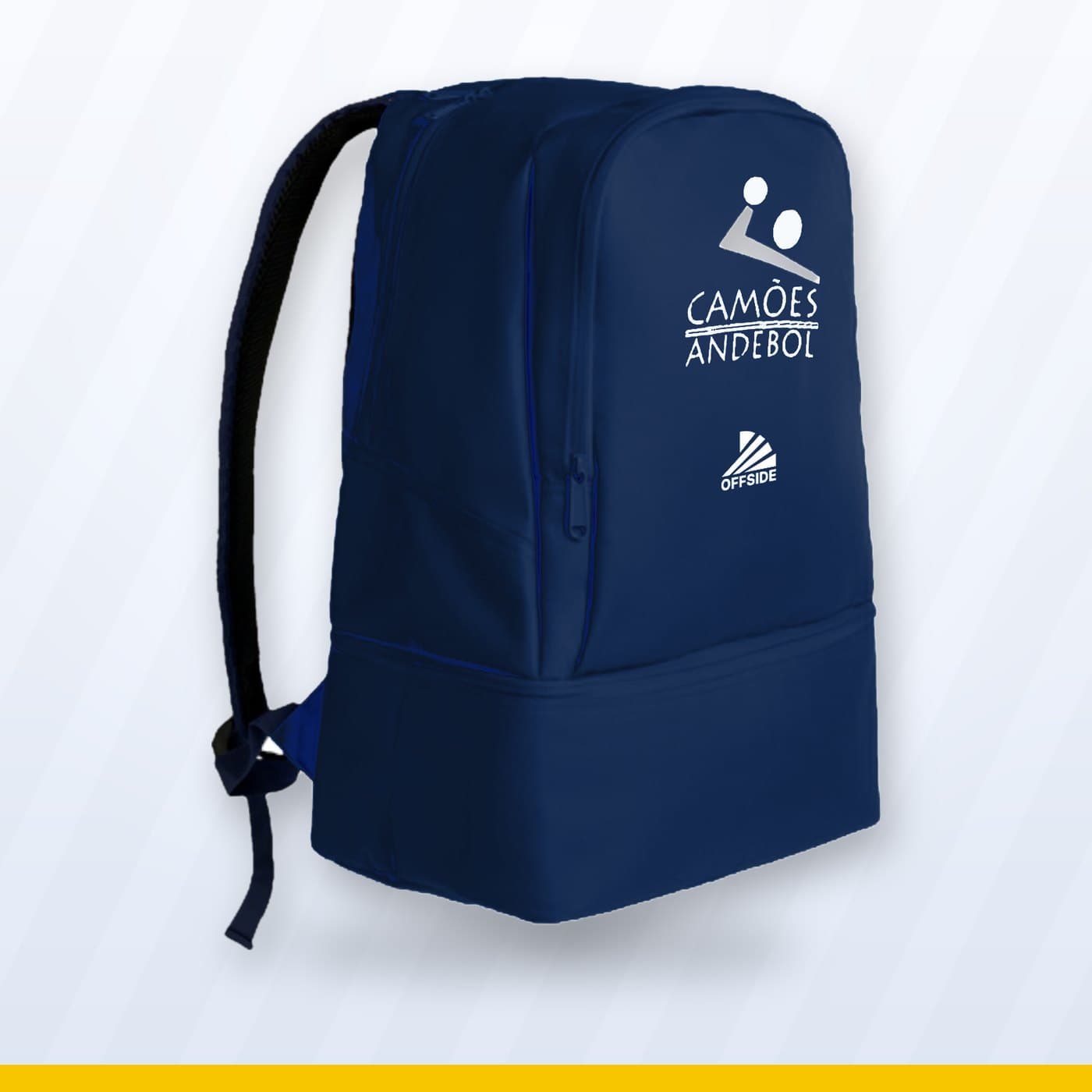 Mochila azul-escura com o símbolo do Camões Andebol