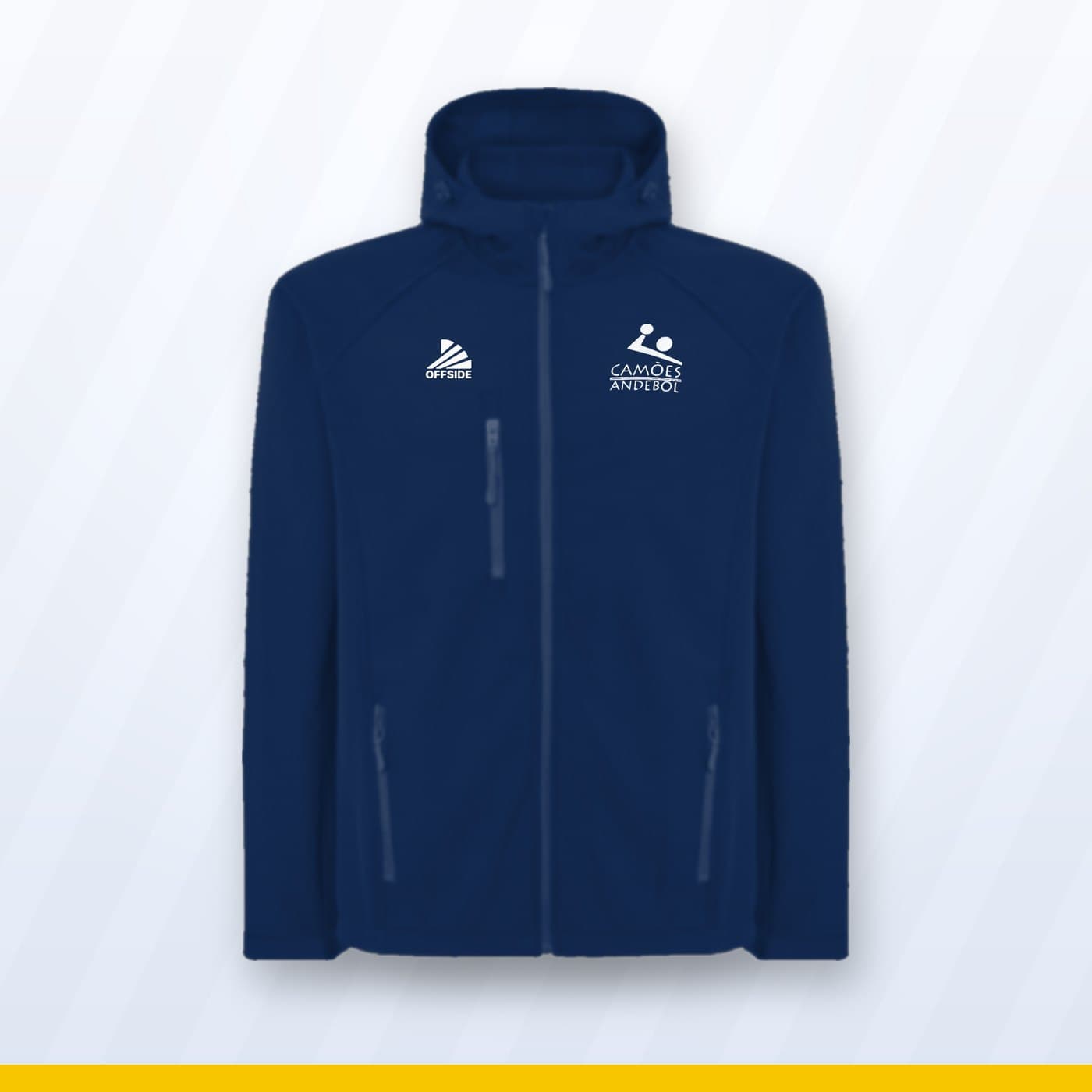 Casaco softshell azul-escuro com o símbolo do Camões Andebol