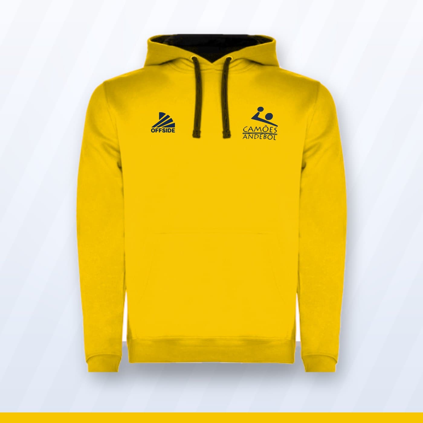 Sweatshirt com capuz amarela com o símbolo do Camões Andebol