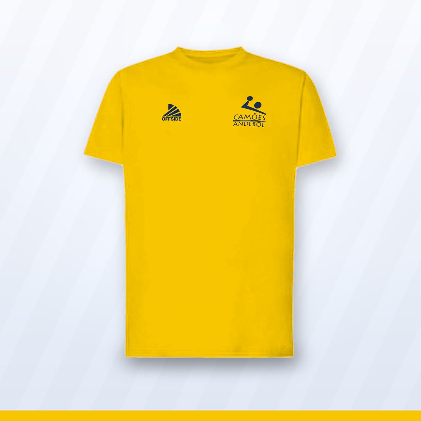 T-shirt de algodão amarela com o símbolo do Camões Andebol